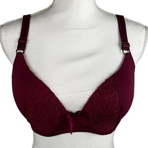 Emily Johnson Wine Colored Bra 34 D Lace Underwire Padded Cup